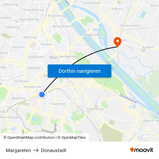 Margareten to Donaustadt map