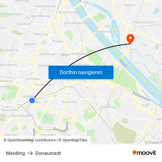 Meidling to Donaustadt map