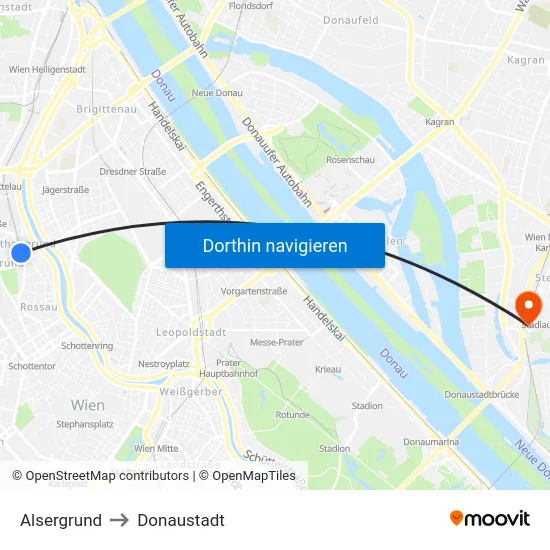 Alsergrund to Donaustadt map