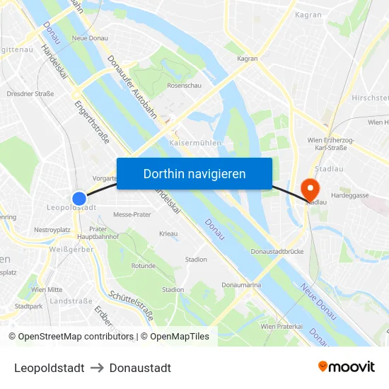 Leopoldstadt to Donaustadt map