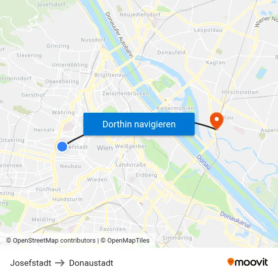 Josefstadt to Donaustadt map
