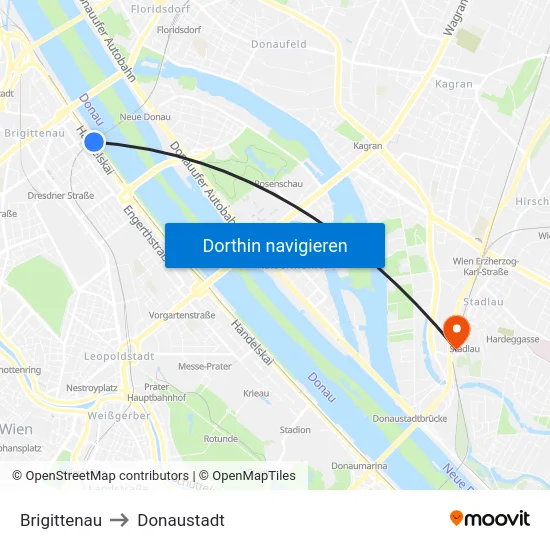 Brigittenau to Donaustadt map