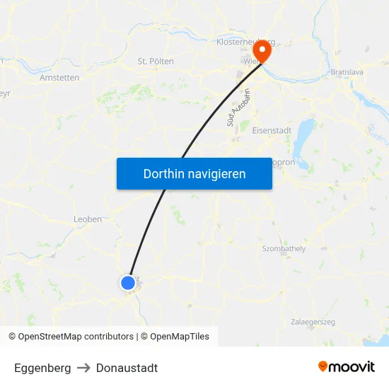 Eggenberg to Donaustadt map