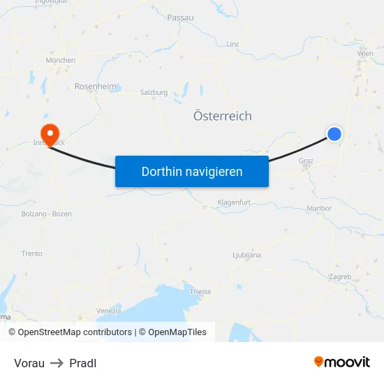Vorau to Pradl map