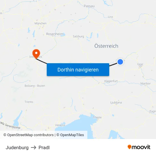 Judenburg to Pradl map