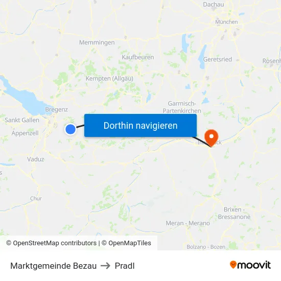 Marktgemeinde Bezau to Pradl map