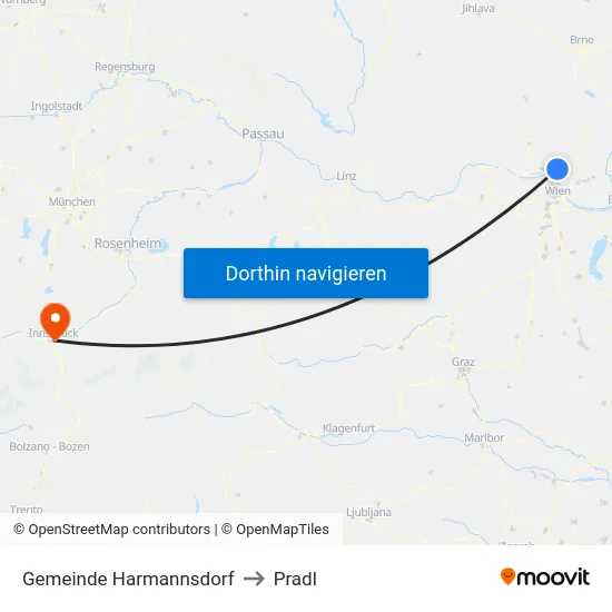 Gemeinde Harmannsdorf to Pradl map