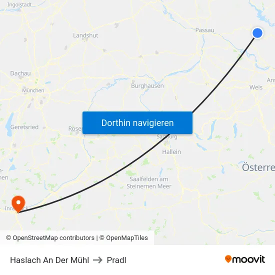Haslach An Der Mühl to Pradl map