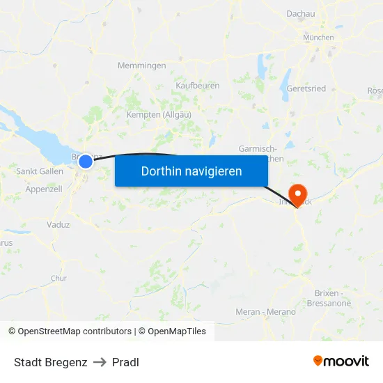 Stadt Bregenz to Pradl map