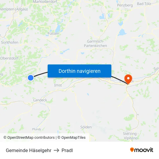 Gemeinde Häselgehr to Pradl map