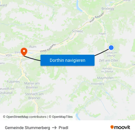 Gemeinde Stummerberg to Pradl map