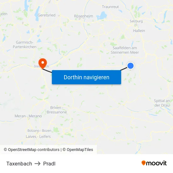 Taxenbach to Pradl map