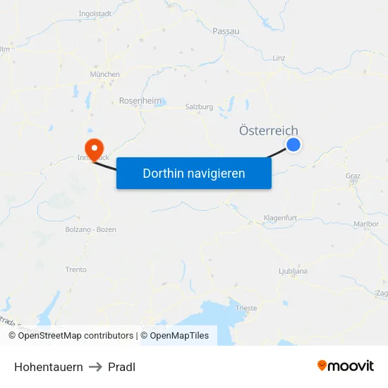 Hohentauern to Pradl map