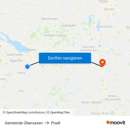 Gemeinde Übersaxen to Pradl map