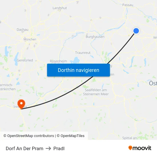 Dorf An Der Pram to Pradl map