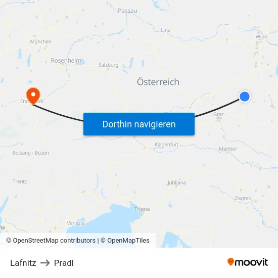 Lafnitz to Pradl map