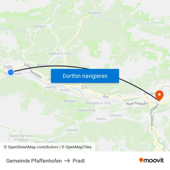 Gemeinde Pfaffenhofen to Pradl map