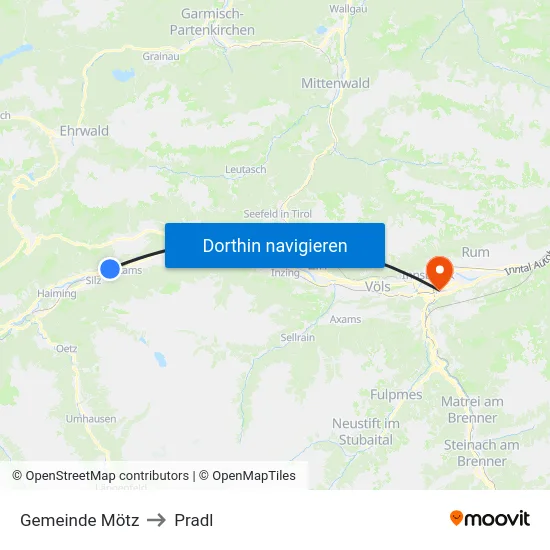 Gemeinde Mötz to Pradl map