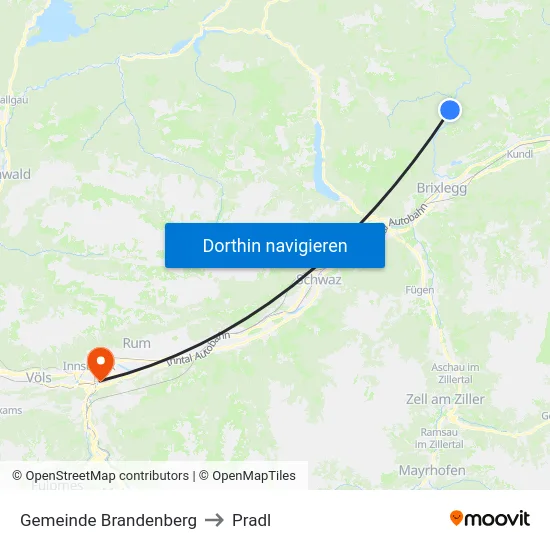 Gemeinde Brandenberg to Pradl map