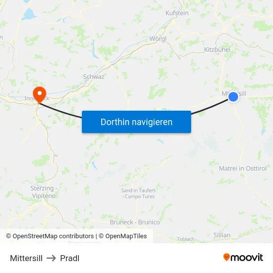 Mittersill to Pradl map