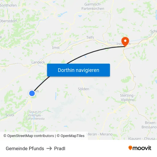 Gemeinde Pfunds to Pradl map