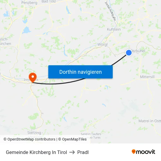 Gemeinde Kirchberg In Tirol to Pradl map