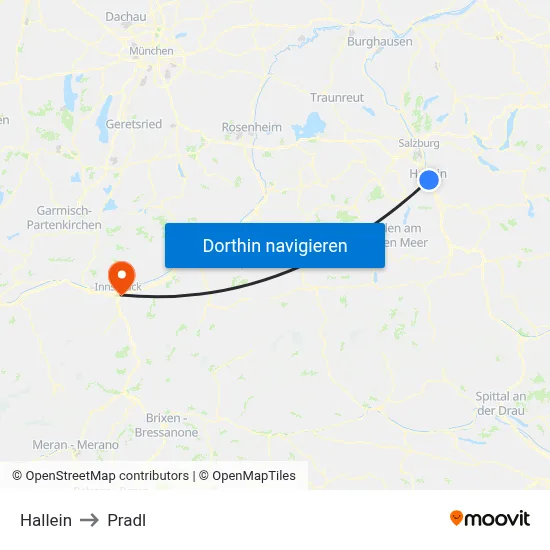 Hallein to Pradl map