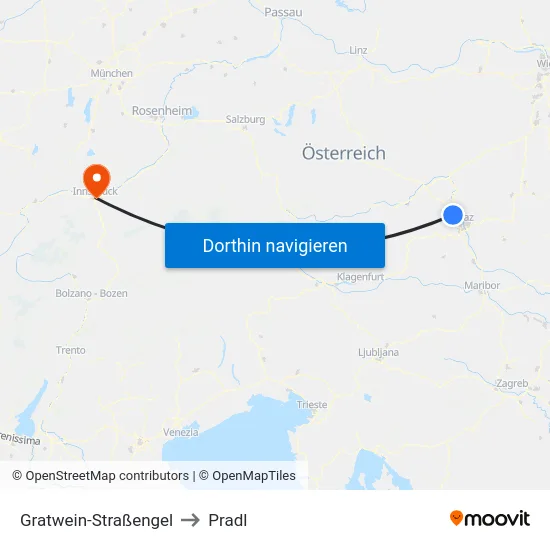 Gratwein-Straßengel to Pradl map