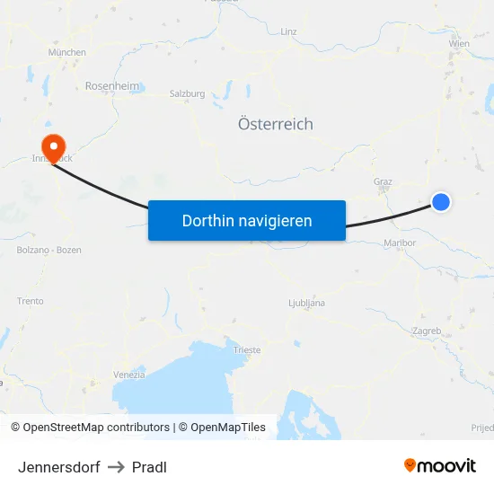Jennersdorf to Pradl map
