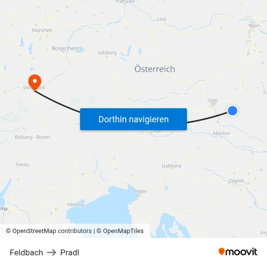 Feldbach to Pradl map