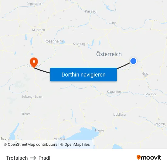 Trofaiach to Pradl map