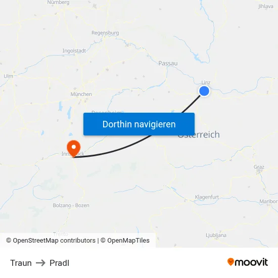 Traun to Pradl map
