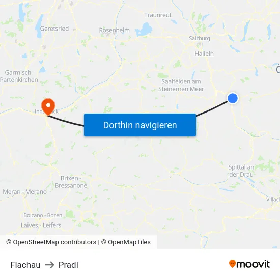 Flachau to Pradl map