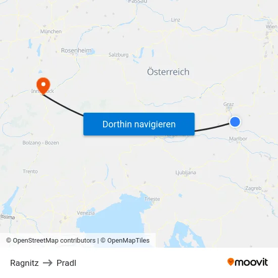 Ragnitz to Pradl map