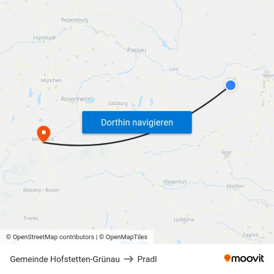 Gemeinde Hofstetten-Grünau to Pradl map