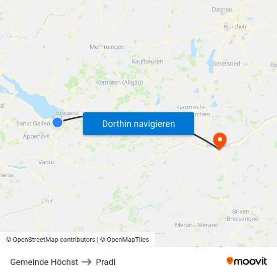 Gemeinde Höchst to Pradl map