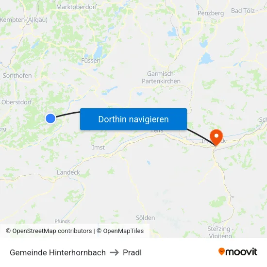 Gemeinde Hinterhornbach to Pradl map