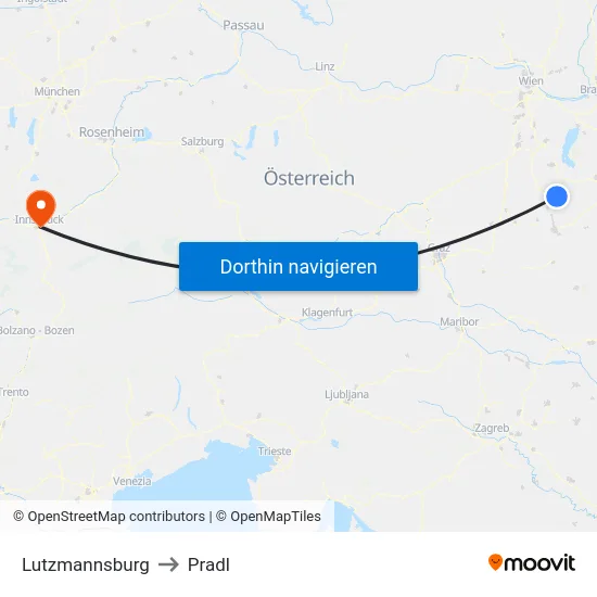 Lutzmannsburg to Pradl map
