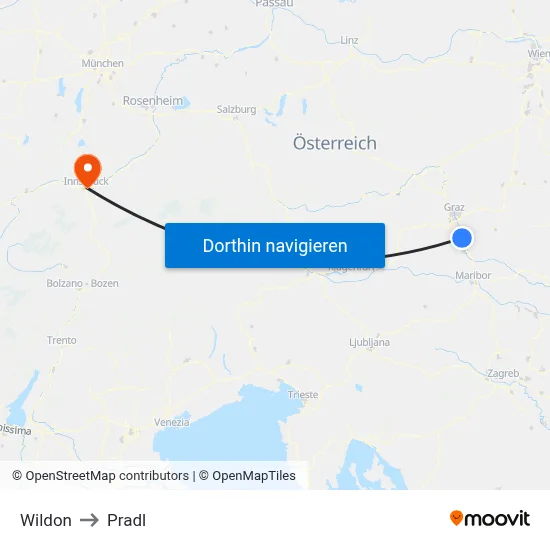 Wildon to Pradl map