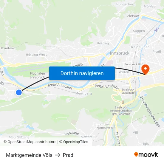 Marktgemeinde Völs to Pradl map