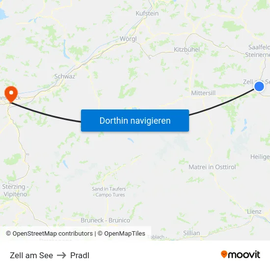 Zell am See to Pradl map