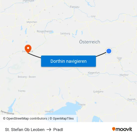 St. Stefan Ob Leoben to Pradl map