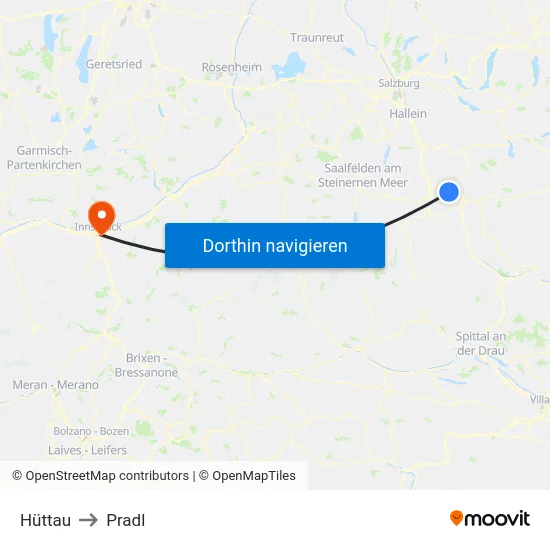 Hüttau to Pradl map