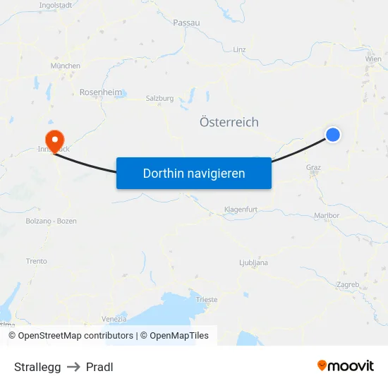Strallegg to Pradl map