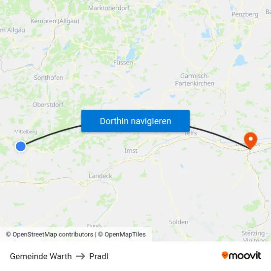 Gemeinde Warth to Pradl map