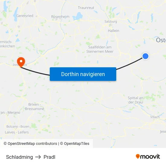 Schladming to Pradl map