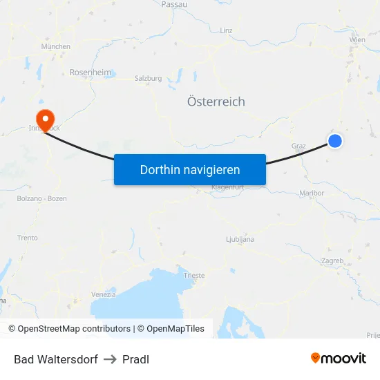 Bad Waltersdorf to Pradl map