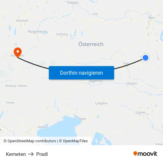 Kemeten to Pradl map