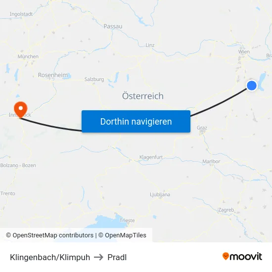 Klingenbach/Klimpuh to Pradl map
