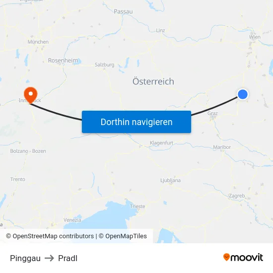 Pinggau to Pradl map